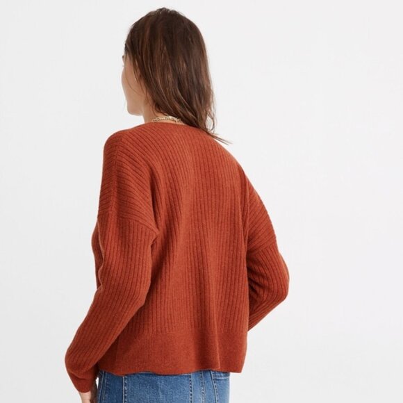 Madewell Cameron Ribbed Cardigan Sweater in Coziest Yarn in Heather Brick XS - Picture 7 of 7